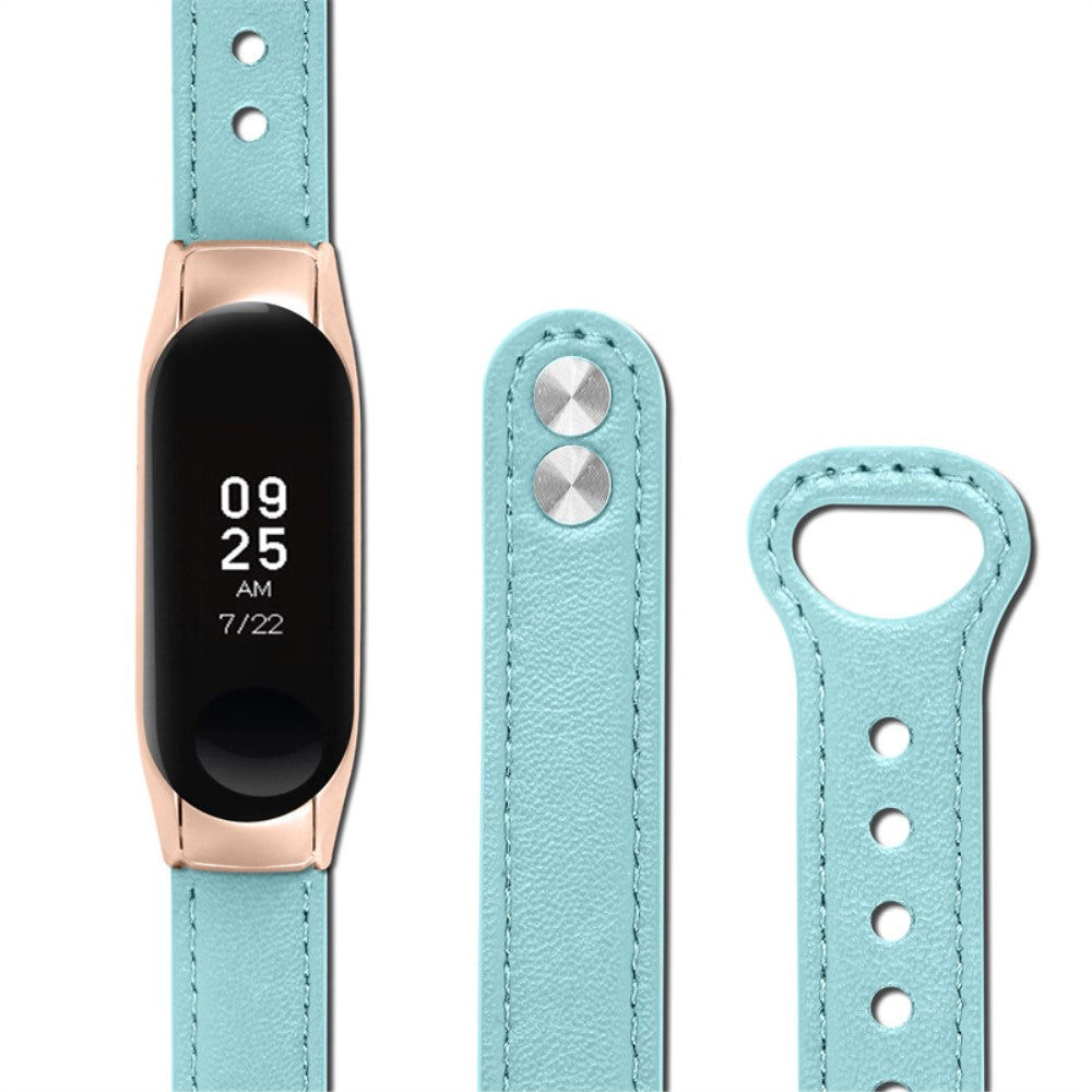  Xiaomi Mi Smart Band 6 / Xiaomi Mi Band 5 Ægte læder Urrem - Blå#serie_10