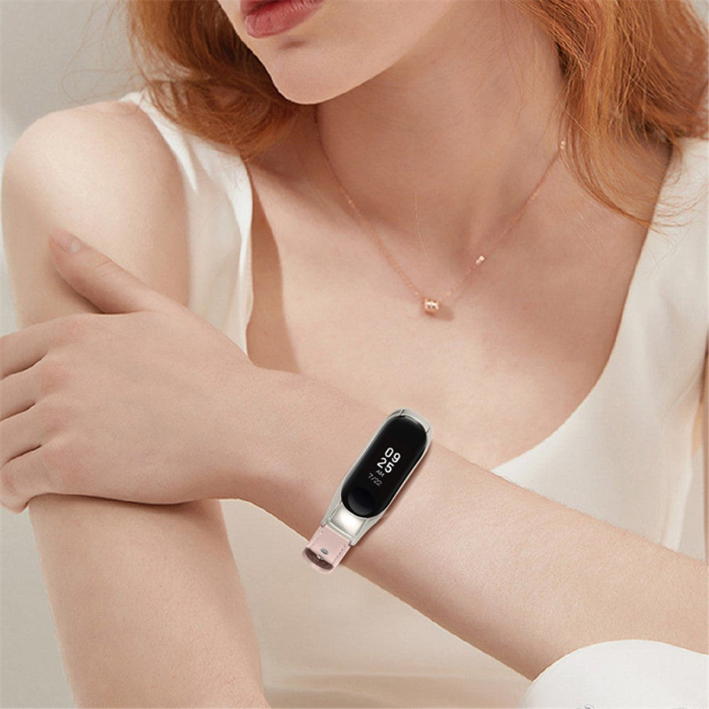  Xiaomi Mi Smart Band 6 / Xiaomi Mi Band 5 Ægte læder Urrem - Pink#serie_4