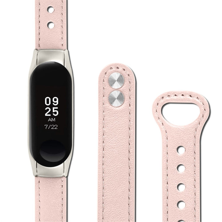  Xiaomi Mi Smart Band 6 / Xiaomi Mi Band 5 Ægte læder Urrem - Pink#serie_4