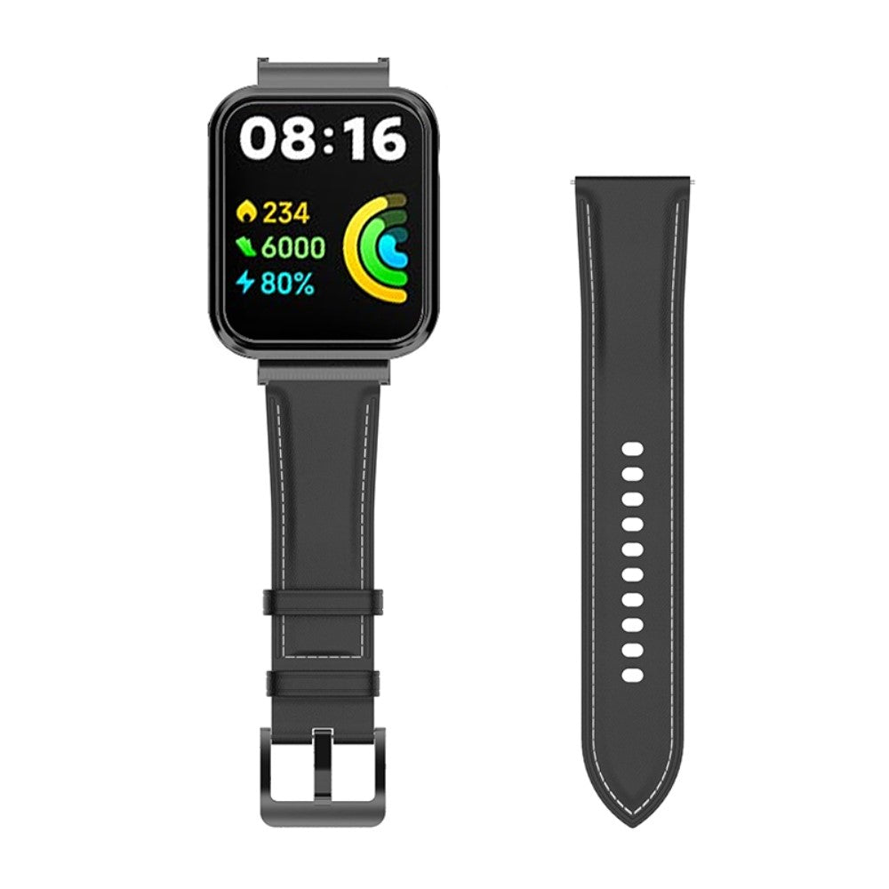 Mega komfortabel Xiaomi Redmi Watch 2 Lite Ægte læder Rem - Sort#serie_2