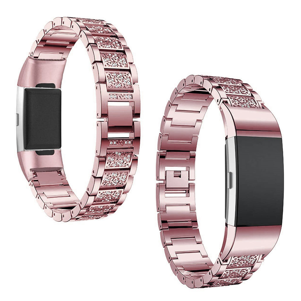 Fed Fitbit Charge 4 / Fitbit Charge 3 Metal og Rhinsten Rem - Pink#serie_027