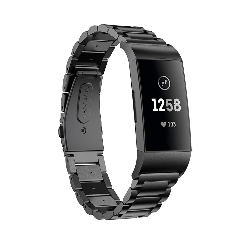 Mega fint Fitbit Charge 4 / Fitbit Charge 3 Metal Rem - Sort#serie_1