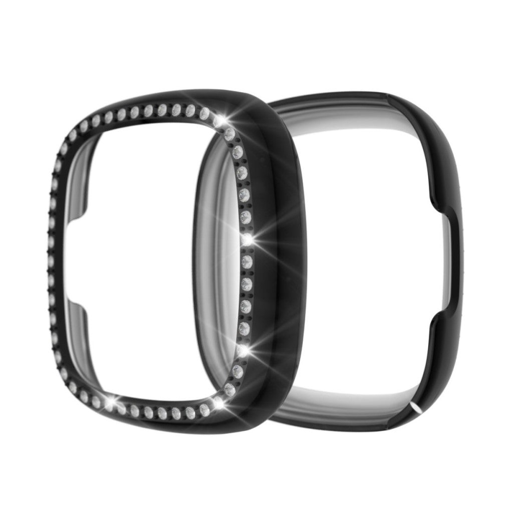 Rigtigt Flot Fitbit Versa 3 / Fitbit Sense Rhinsten og Silikone Cover - Sort#serie_1