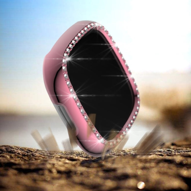 Rigtigt Flot Fitbit Versa 3 / Fitbit Sense Rhinsten og Silikone Cover - Pink#serie_3