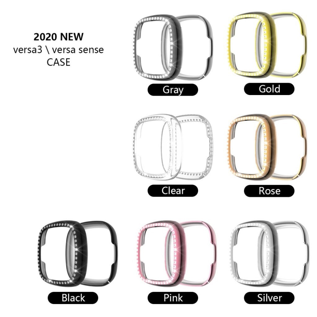 Rigtigt Flot Fitbit Versa 3 / Fitbit Sense Rhinsten og Silikone Cover - Guld#serie_4