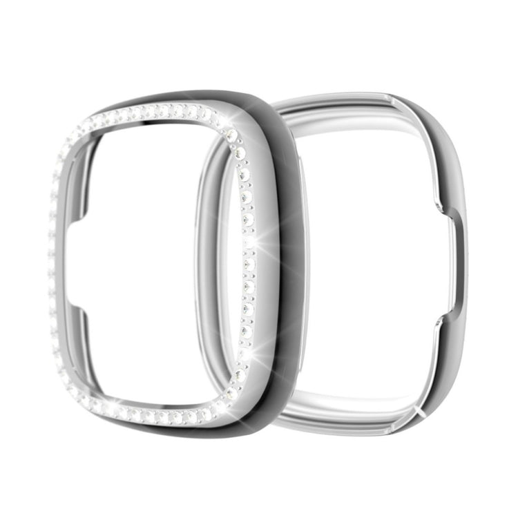 Rigtigt Flot Fitbit Versa 3 / Fitbit Sense Rhinsten og Silikone Cover - Sølv#serie_6