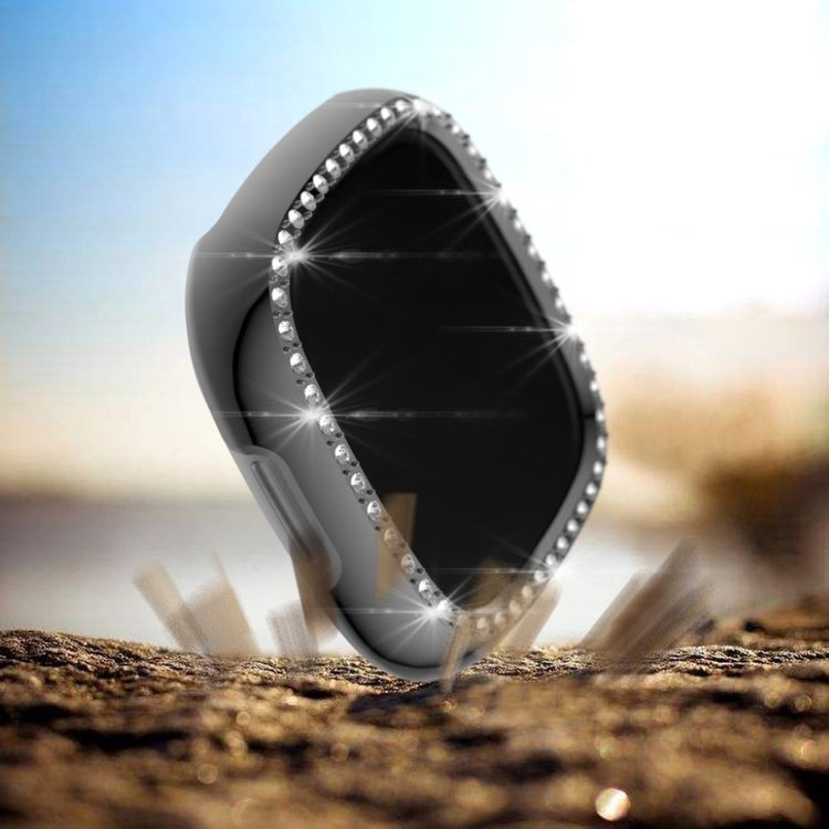 Rigtigt Flot Fitbit Versa 3 / Fitbit Sense Rhinsten og Silikone Cover - Sølv#serie_7