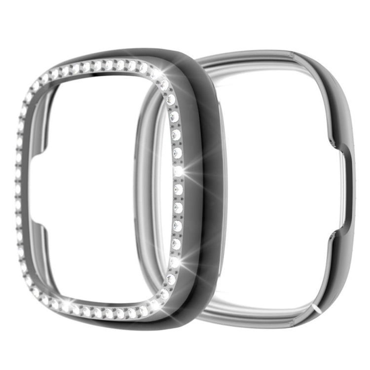 Rigtigt Flot Fitbit Versa 3 / Fitbit Sense Rhinsten og Silikone Cover - Sølv#serie_7