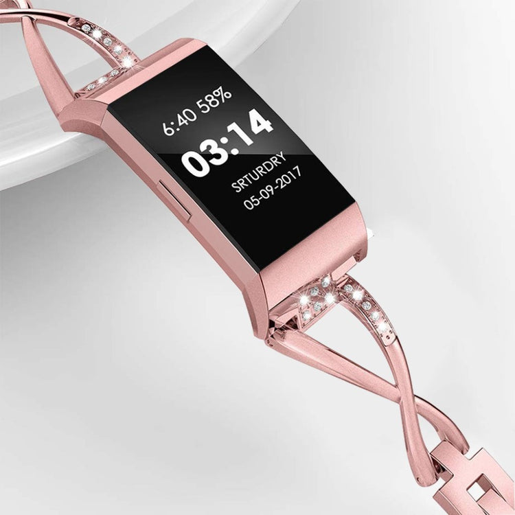 Vildt sejt Fitbit Charge 3 Metal og Rhinsten Rem - Pink#serie_3