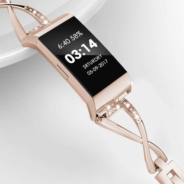 Vildt sejt Fitbit Charge 3 Metal og Rhinsten Rem - Guld#serie_4