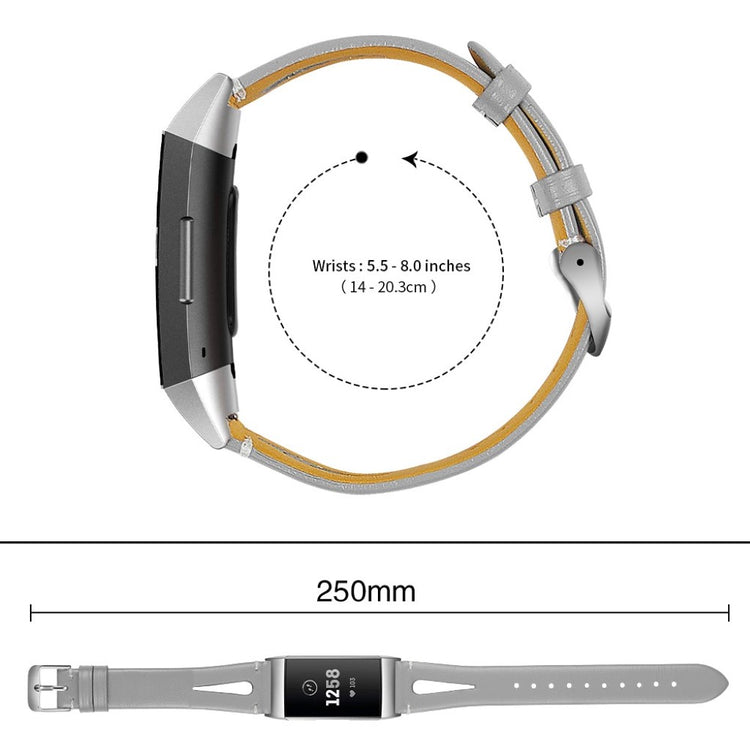 Rigtigt pænt Fitbit Charge 3 Ægte læder Rem - Sølv#serie_3