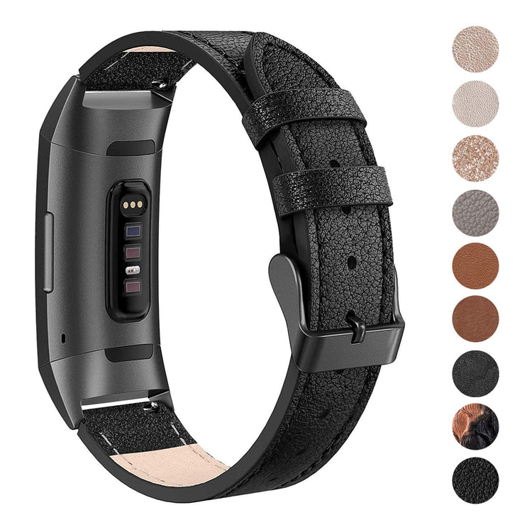 Meget godt Fitbit Charge 3 Ægte læder Rem - Sort#serie_1