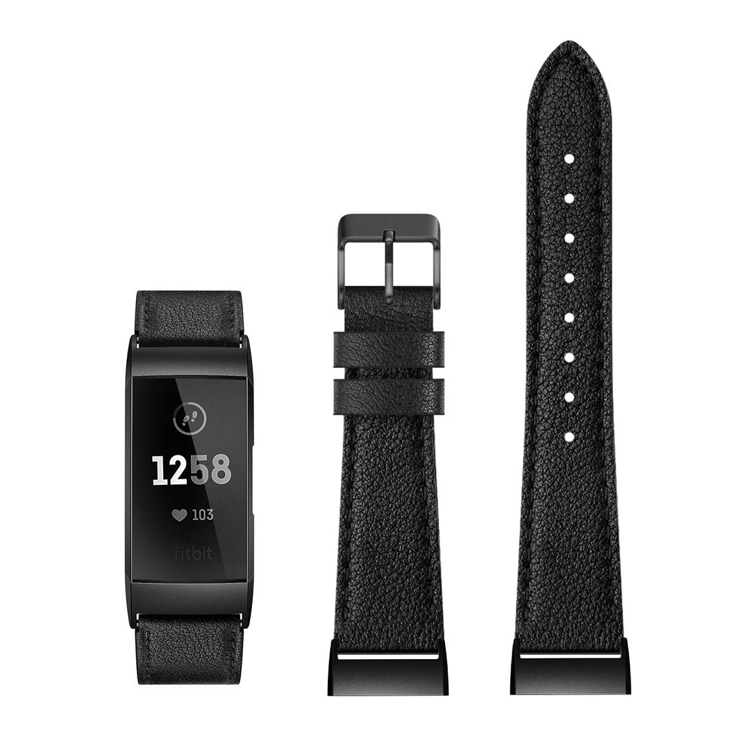 Meget godt Fitbit Charge 3 Ægte læder Rem - Sort#serie_1