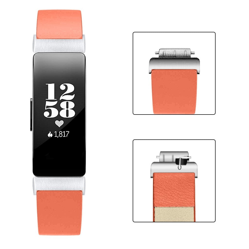 Meget hårdfør Fitbit Inspire Ægte læder Rem - Orange#serie_4