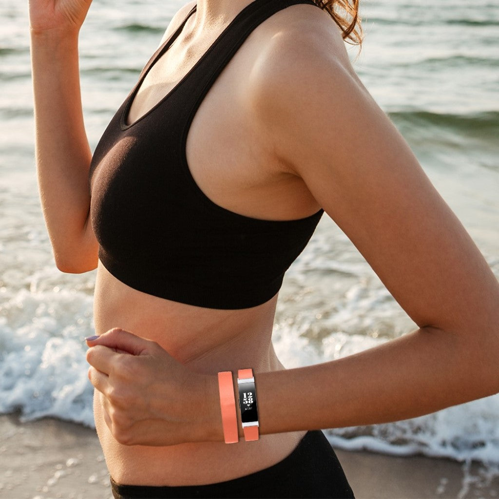 Meget hårdfør Fitbit Inspire Ægte læder Rem - Orange#serie_4