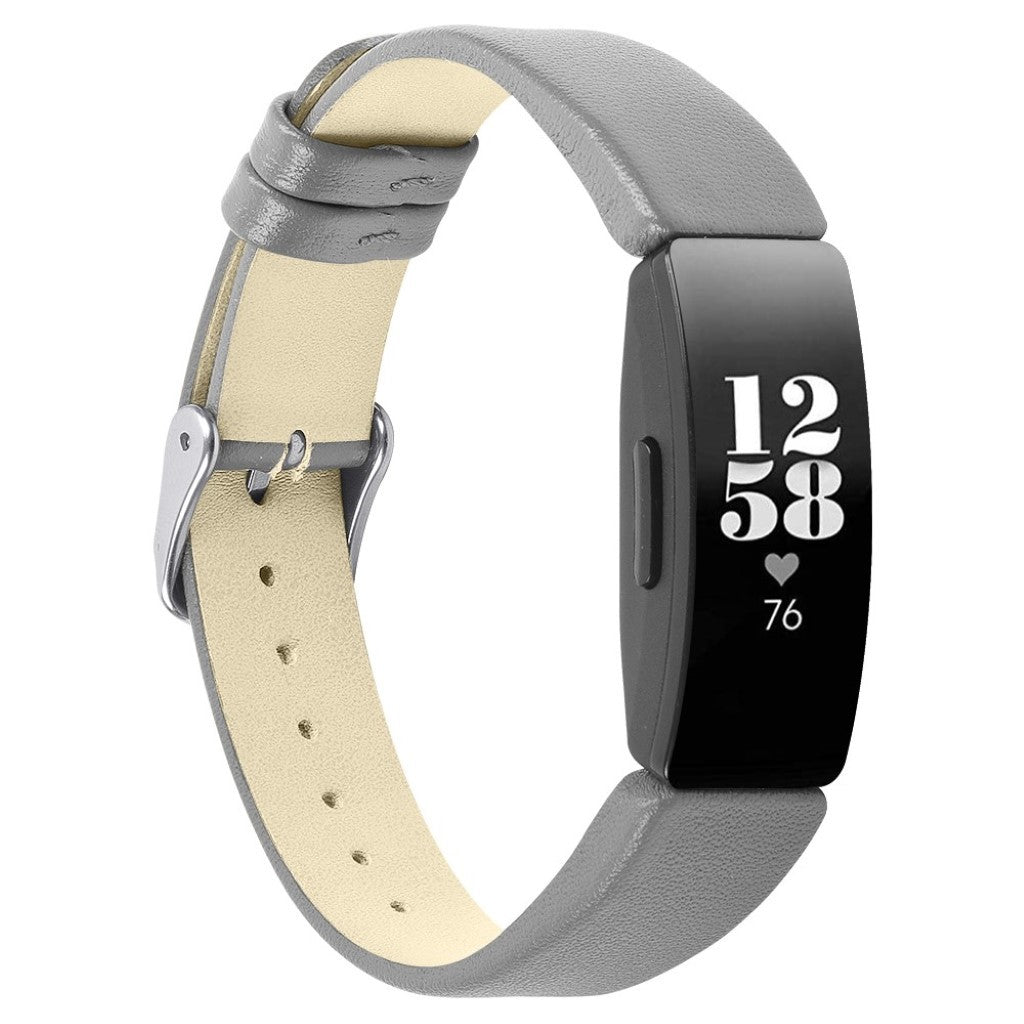Meget fint Fitbit Inspire Ægte læder Rem - Sølv#serie_5