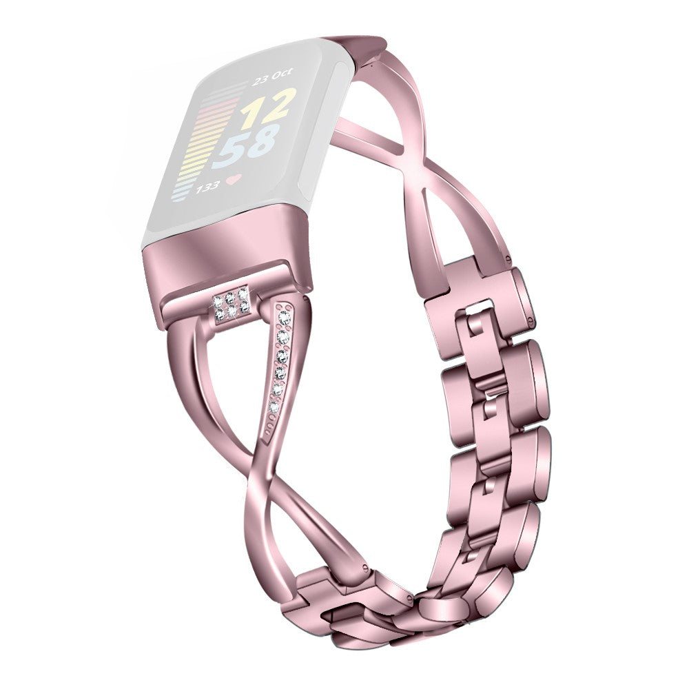 Fed Fitbit Charge 4 / Fitbit Charge 3 Metal og Rhinsten Rem - Pink#serie_1