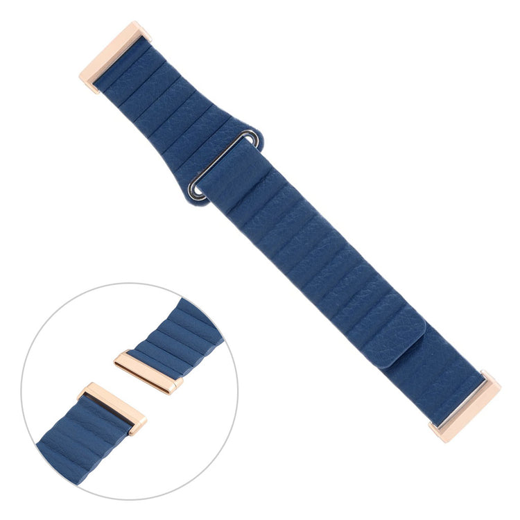 Fed Fitbit Versa 3 / Fitbit Sense Ægte læder Rem - Blå#serie_10