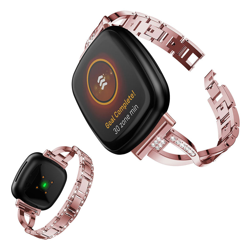 Smuk Fitbit Versa 3 / Fitbit Sense Metal og Rhinsten Rem - Pink#serie_4