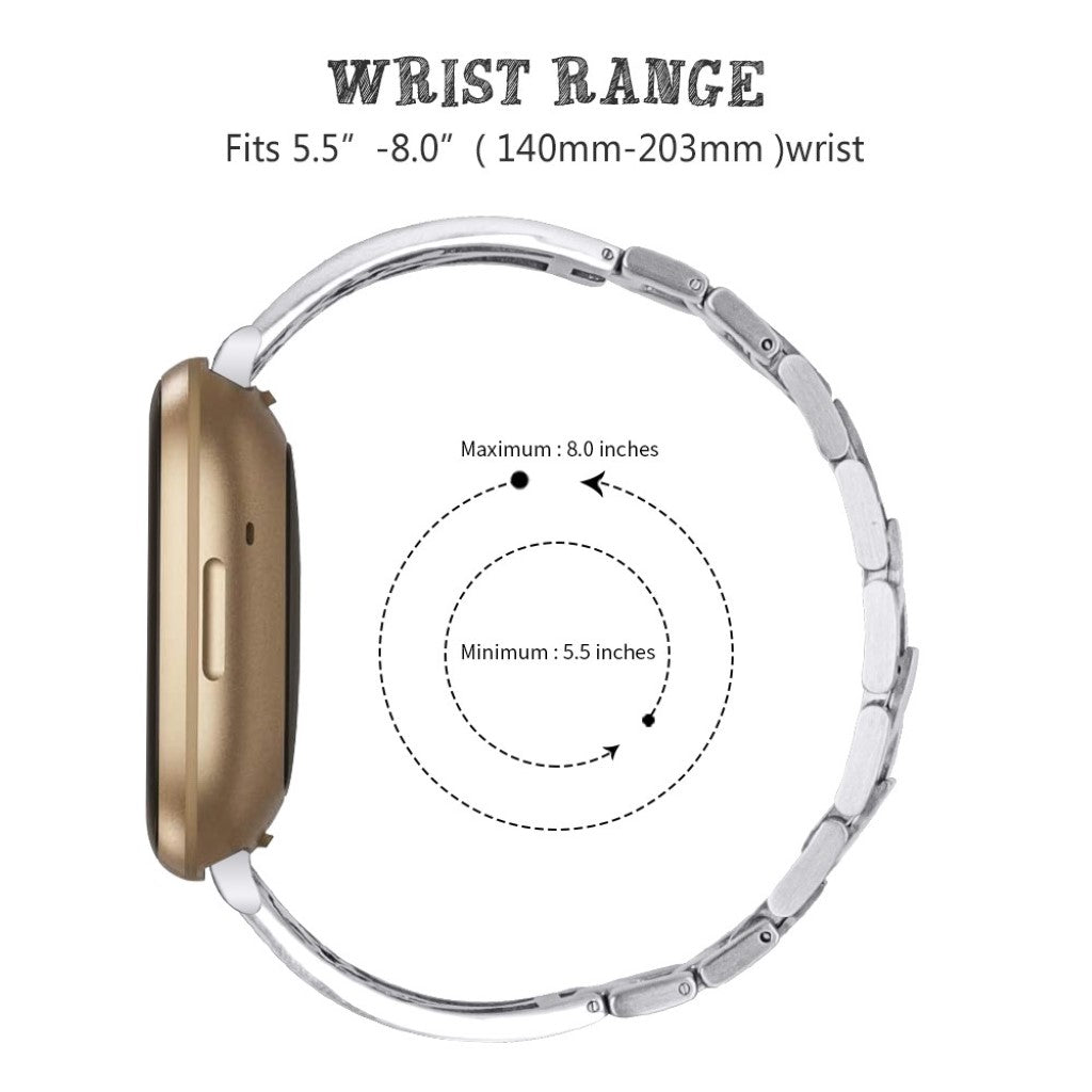 Skøn Fitbit Versa 3 / Fitbit Sense Metal og Rhinsten Rem - Sølv#serie_022