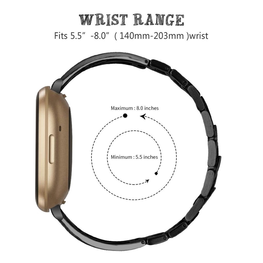 Stilren Fitbit Versa 3 / Fitbit Sense Metal og Rhinsten Rem - Sort#serie_1