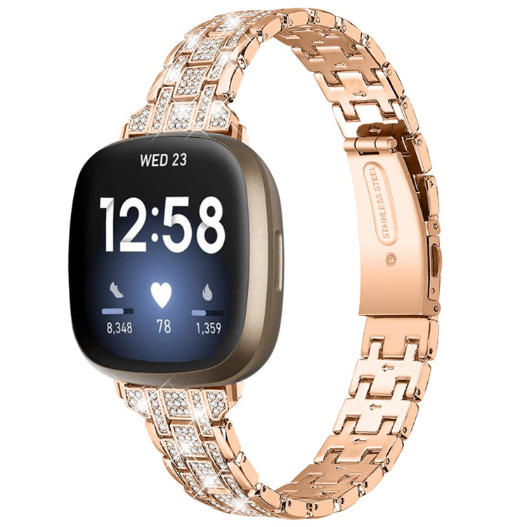 Vildt skøn Fitbit Versa 3 Metal og Rhinsten Rem - Pink#serie_2