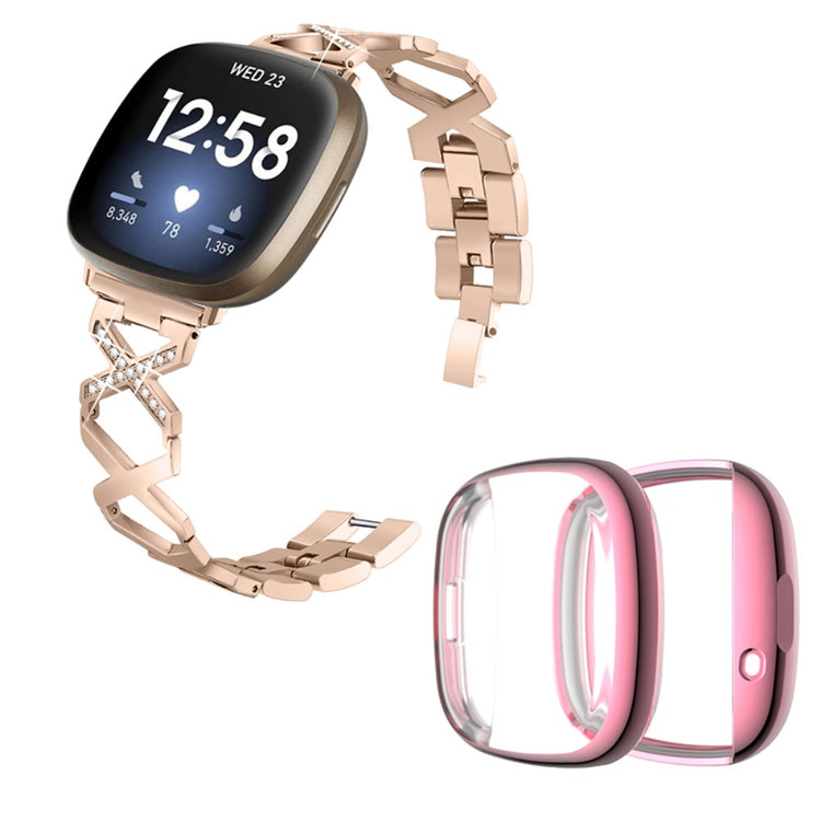 Fitbit Sense / Fitbit Versa 3 Metal Rem med Cover - Guld#serie_1