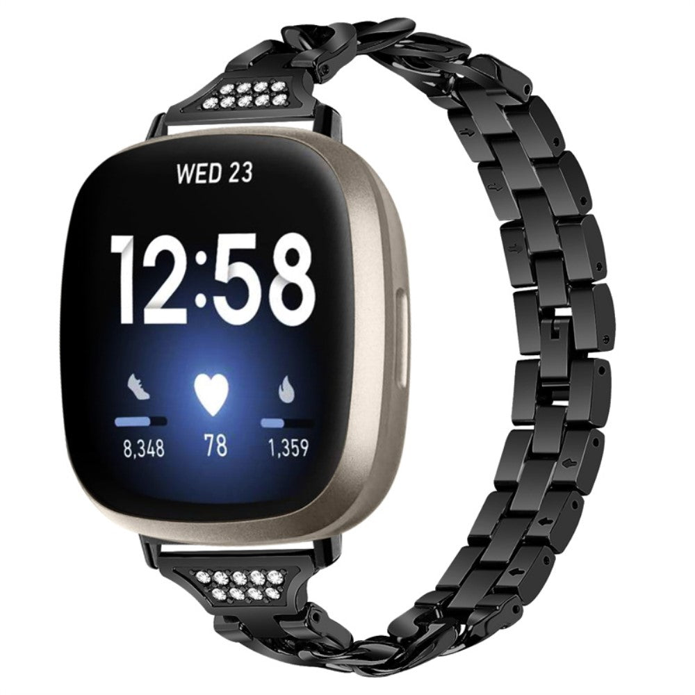 Udsøgt Fitbit Sense / Fitbit Versa 3 Metal og Rhinsten Rem - Sort#serie_1