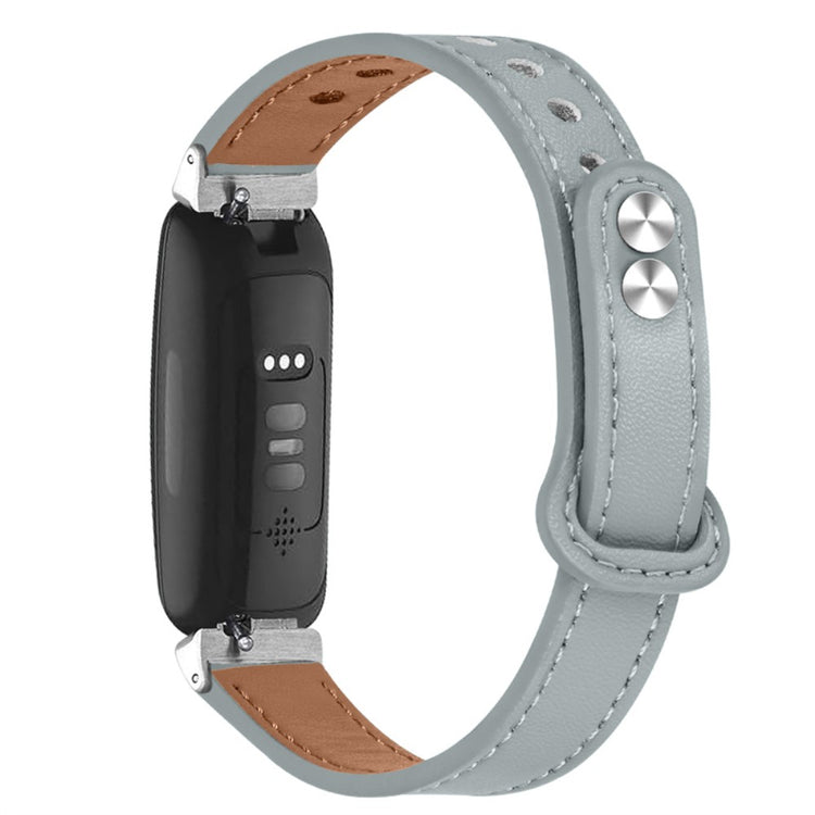 Super cool Fitbit Inspire 2 / Fitbit Ace 2 Ægte læder Rem - Sølv#serie_8