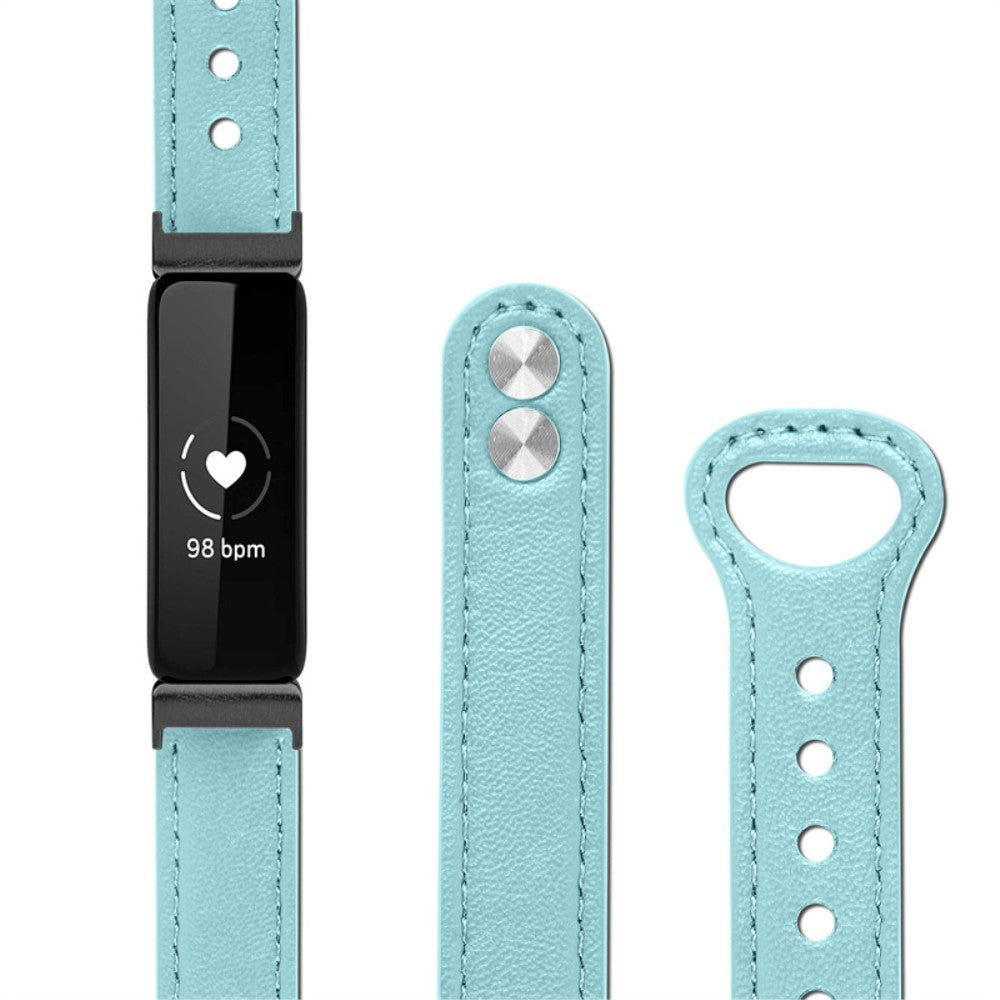 Fantastisk Fitbit Inspire 2 / Fitbit Ace 2 Ægte læder Urrem - Blå#serie_10