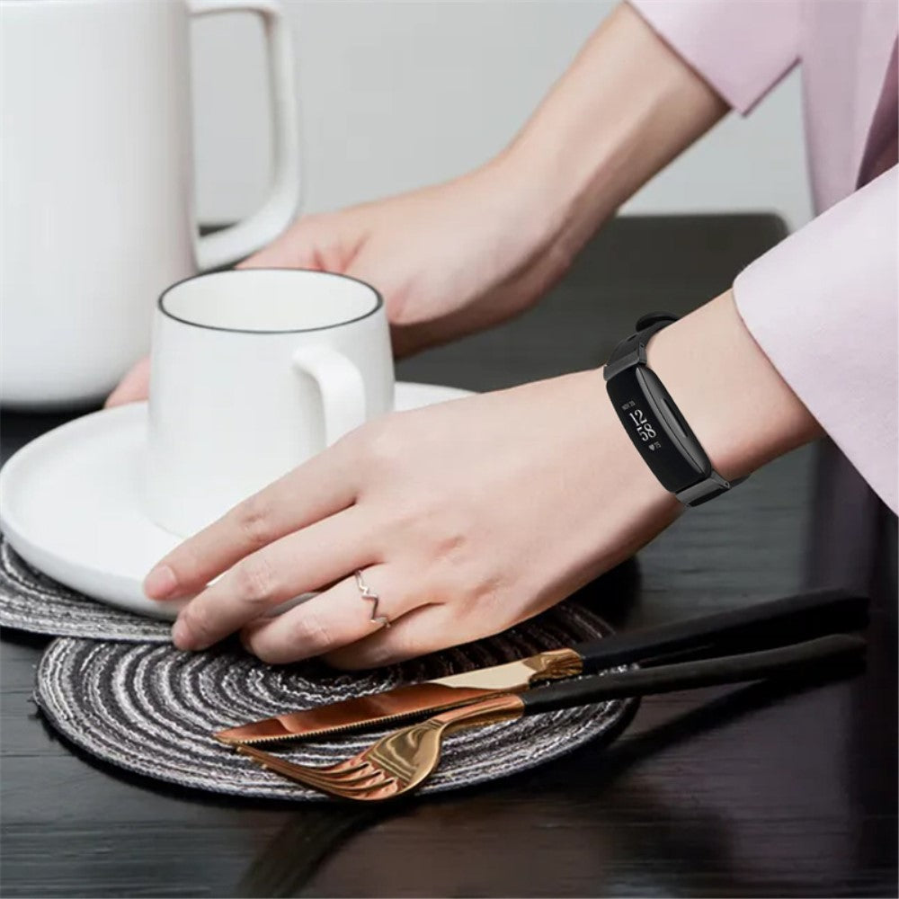 Fantastisk Fitbit Inspire 2 / Fitbit Ace 2 Ægte læder Urrem - Sort#serie_2