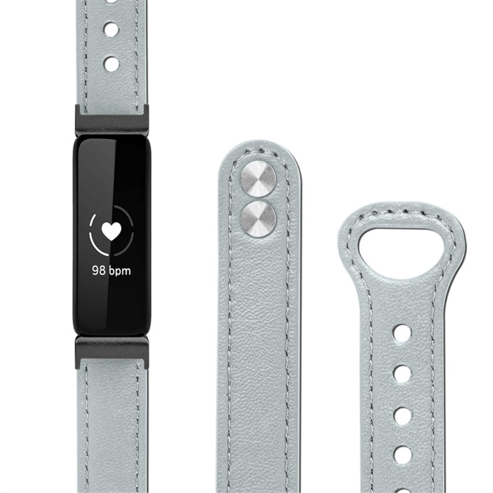 Fantastisk Fitbit Inspire 2 / Fitbit Ace 2 Ægte læder Urrem - Sølv#serie_8