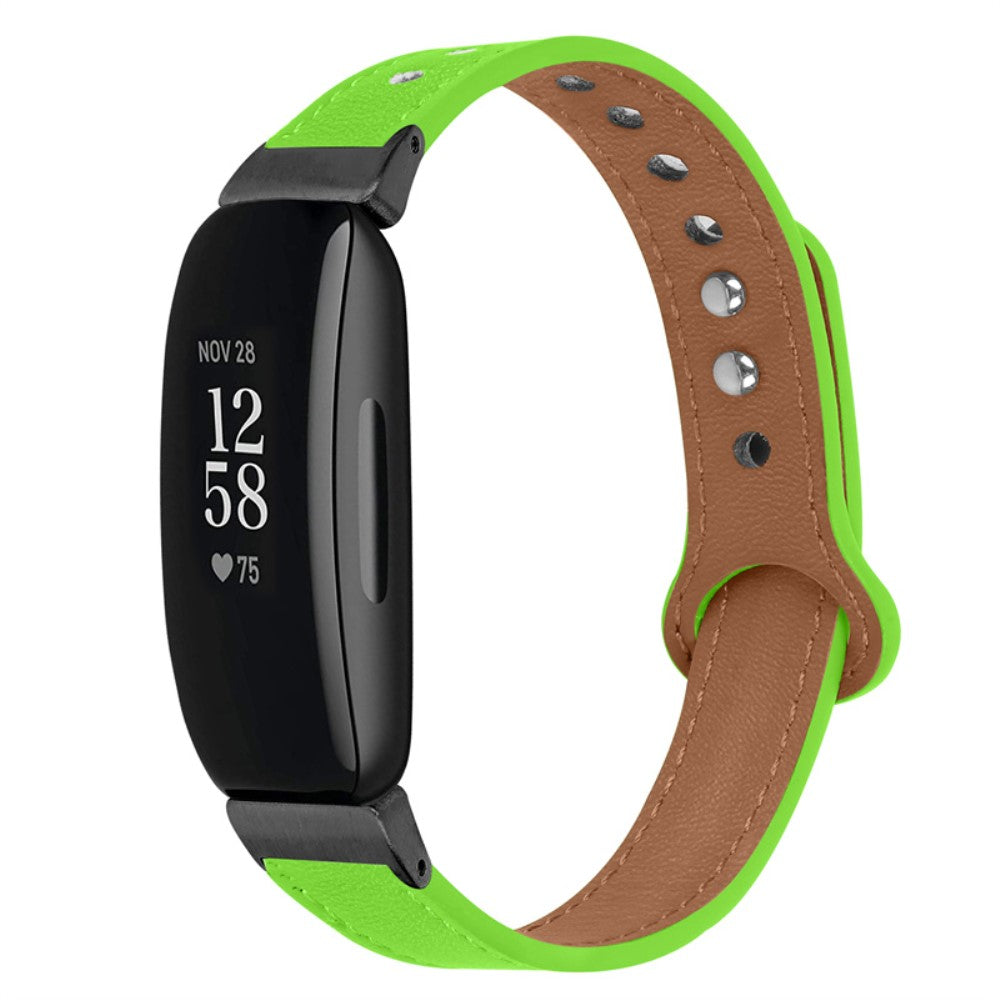Fantastisk Fitbit Inspire 2 / Fitbit Ace 2 Ægte læder Urrem - Grøn#serie_9