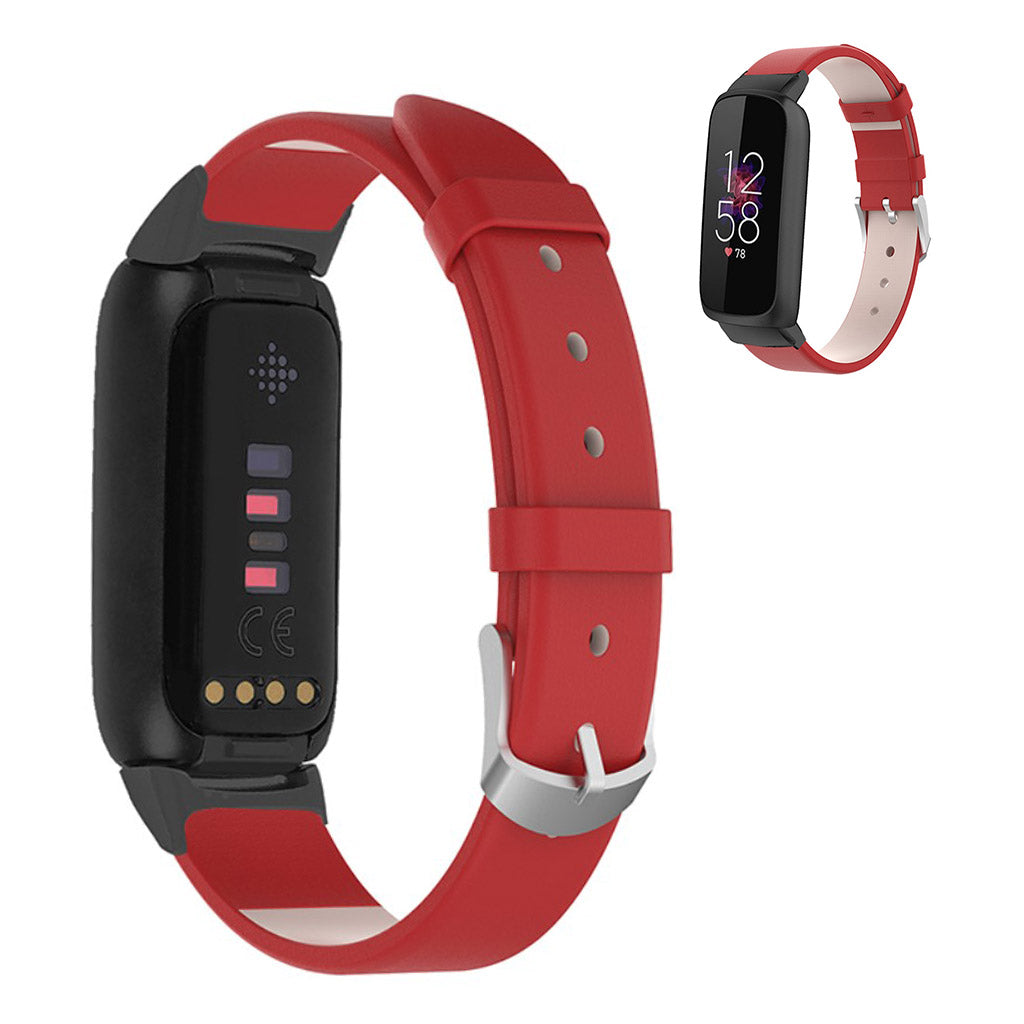 Super nydelig Fitbit Luxe Ægte læder Rem - Rød#serie_3