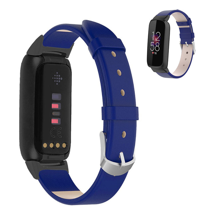 Super nydelig Fitbit Luxe Ægte læder Rem - Blå#serie_4