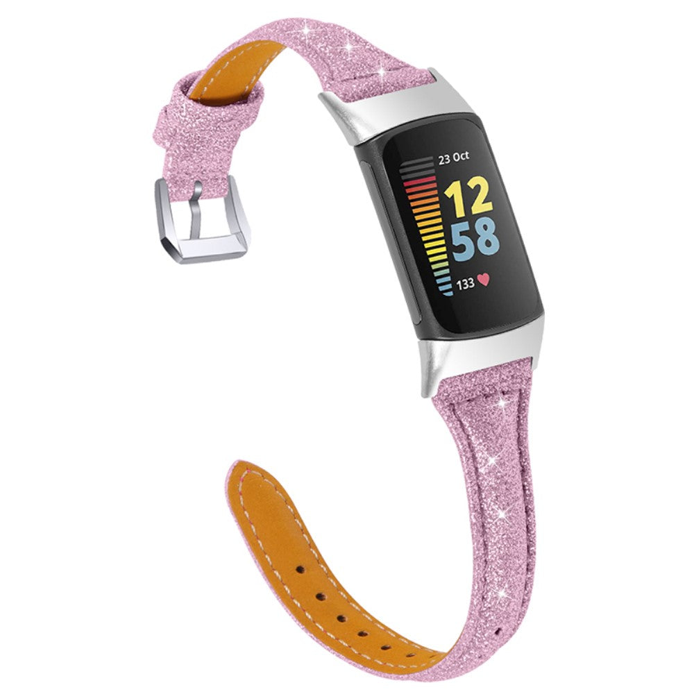 Helt vildt fantastisk Fitbit Charge 5 Ægte læder Rem - Pink#serie_9