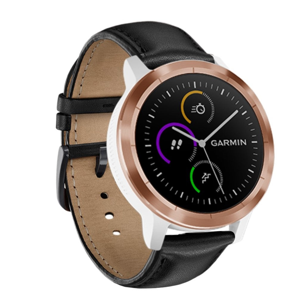 Fed Garmin Vivoactive 3 / Garmin Vivomove HR Ægte læder Rem - Sort#serie_1