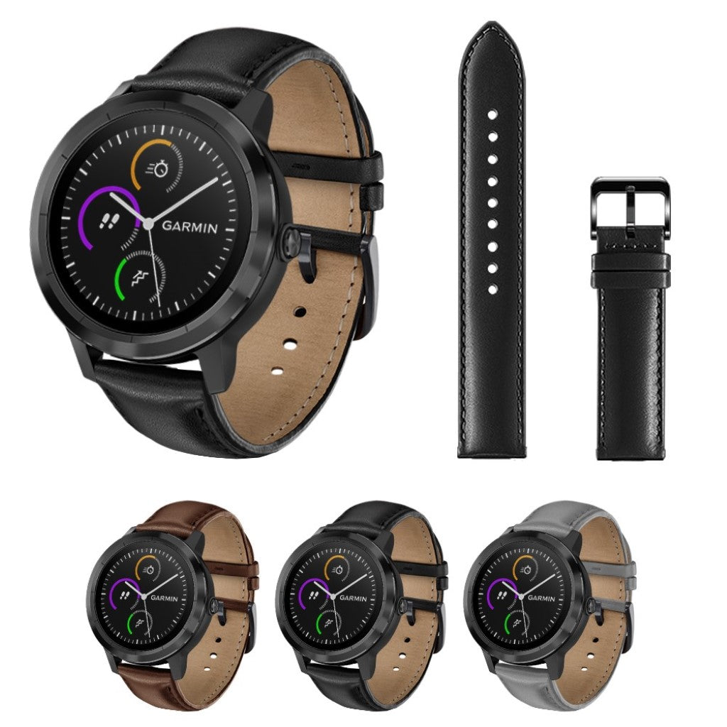 Fed Garmin Vivoactive 3 / Garmin Vivomove HR Ægte læder Rem - Sort#serie_1