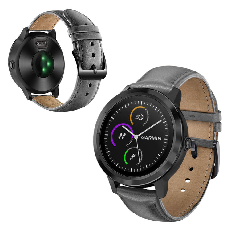 Fed Garmin Vivoactive 3 / Garmin Vivomove HR Ægte læder Rem - Sølv#serie_2