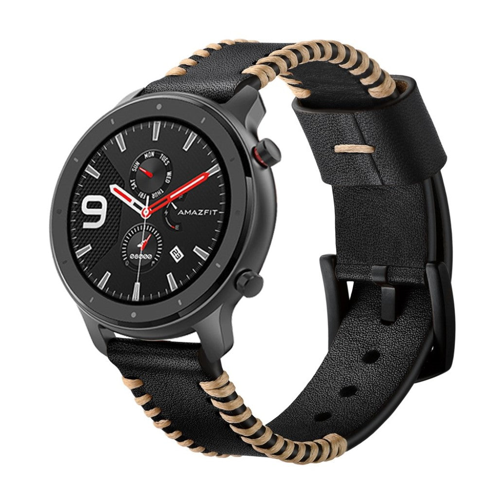 Meget godt Amazfit GTR 42mm Ægte læder Rem - Sort#serie_1