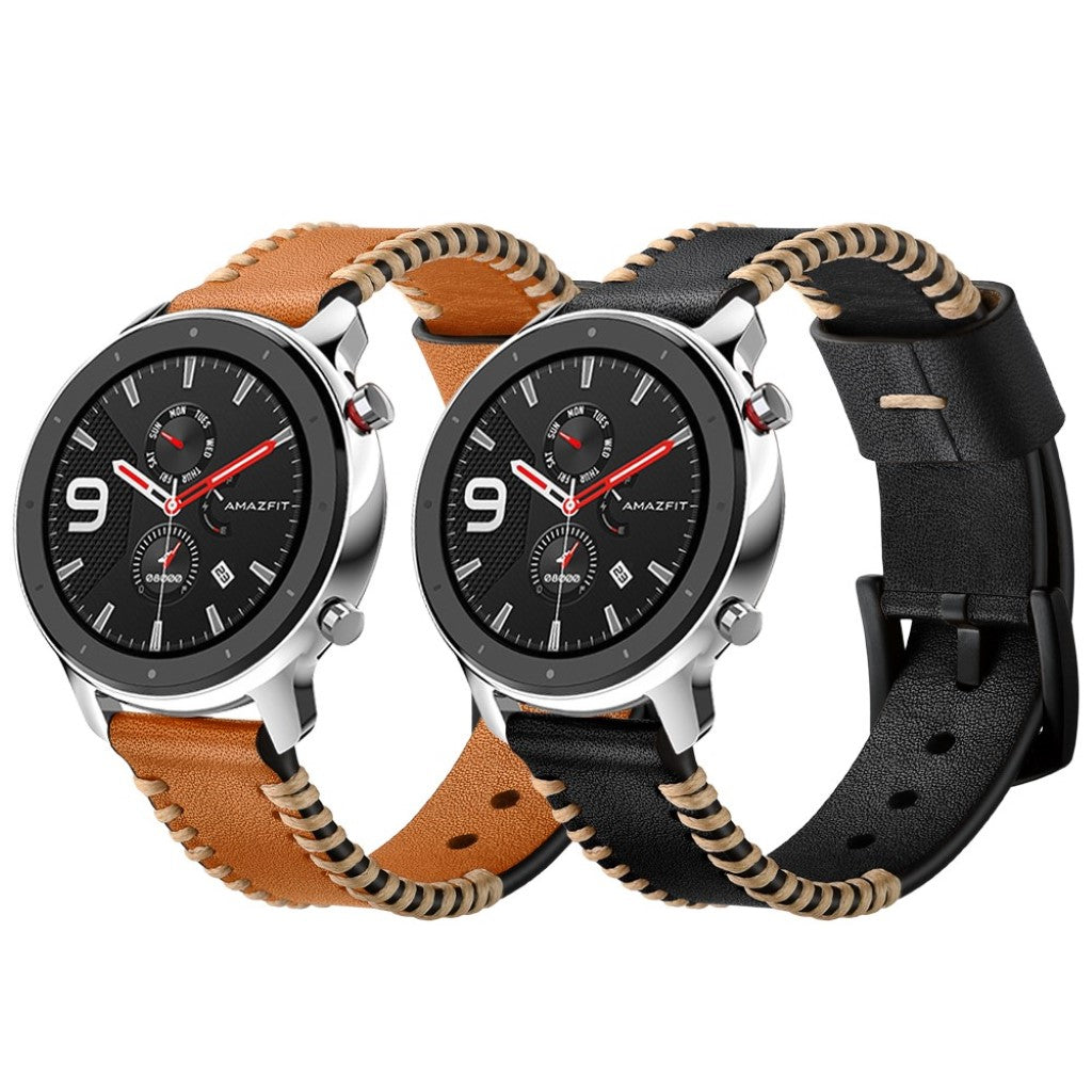 Meget godt Amazfit GTR 42mm Ægte læder Rem - Sort#serie_1